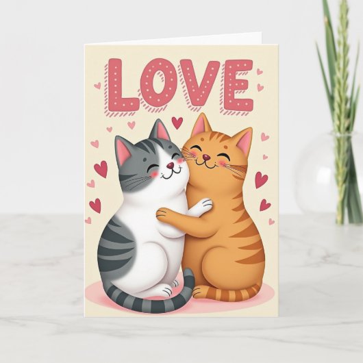 Couple Cats Hugging Love Card カード (正面)