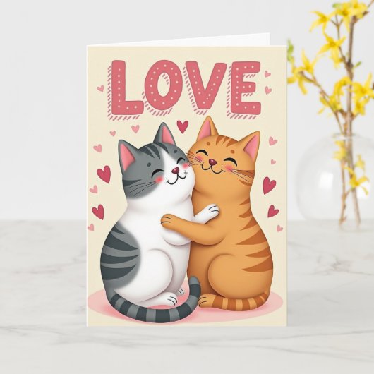Couple Cats Hugging Love Card カード (黄色い花)