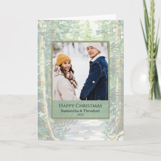 Couple Christmas Photo Card - Woodland カード (正面)