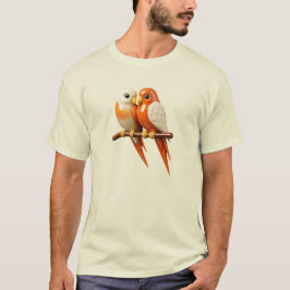 Couple d’oiseaux tendres au reflets de porcelaine. tシャツ