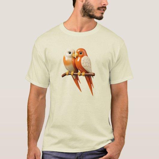 Couple d’oiseaux tendres au reflets de porcelaine. tシャツ (正面)