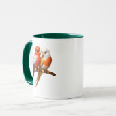 Couple d’oiseaux tendres perchés côte à côte. マグカップ (正面左)