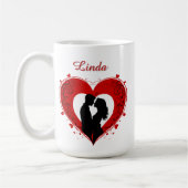 Couple Embracing Inside A Large Red Heart コーヒーマグカップ (左)