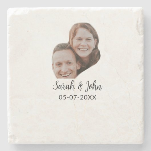 Couple face photo add name date simple wedding  ストーンコースター (正面)