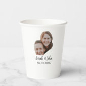 Couple face photo add name date simple wedding  紙コップ (裏面)