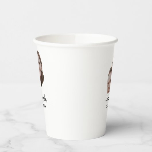 Couple face photo add name date simple wedding  紙コップ (左)