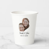 Couple face photo add name date simple wedding  紙コップ (正面)