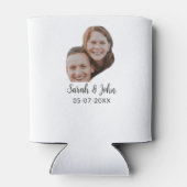 Couple face photo add name date simple wedding  缶クーラー (裏面)