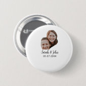 Couple face photo add name date simple wedding  缶バッジ (正面&裏面)