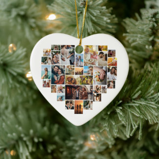 Couple Family Heart Shaped Photo Collage  セラミックオーナメント