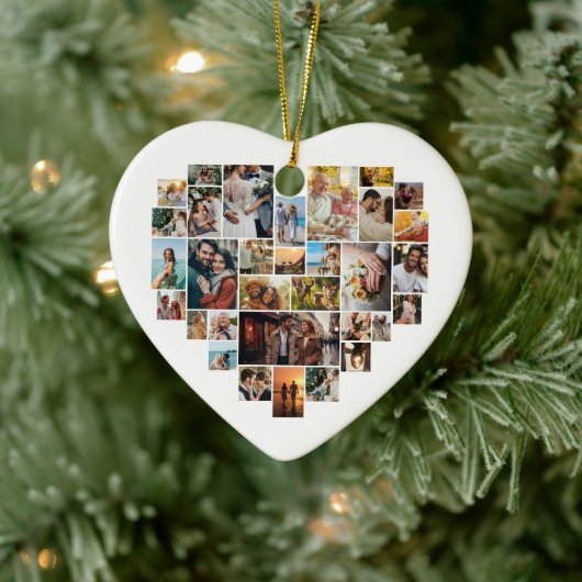 Couple Family Heart Shaped Photo Collage  セラミックオーナメント (ツリー)