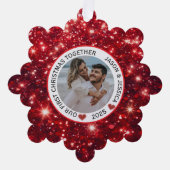 Couple First Christmas Name Photo Red  オーナメントカード (正面)