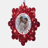 Couple First Christmas Name Photo Red  オーナメントカード (左)