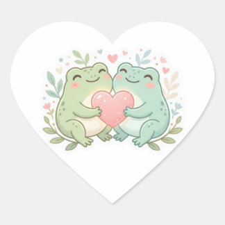 Couple Frog Sticker Cute Two Frogs Love Heart Roma ハートシール