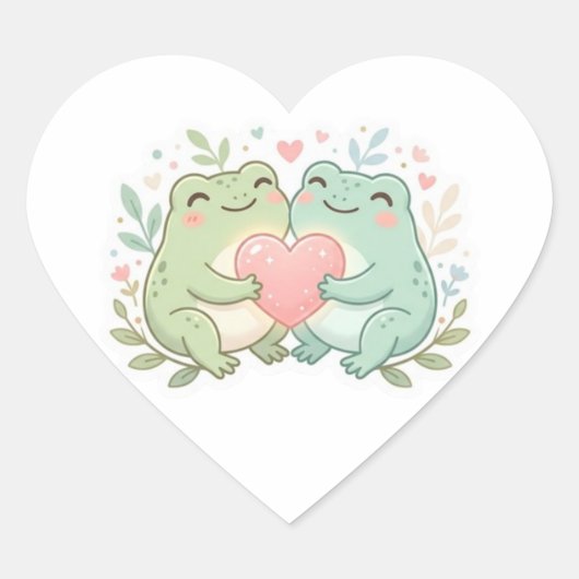 Couple Frog Sticker Cute Two Frogs Love Heart Roma ハートシール (正面)