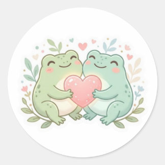 Couple Frog Sticker Cute Two Frogs Love Heart Roma ラウンドシール