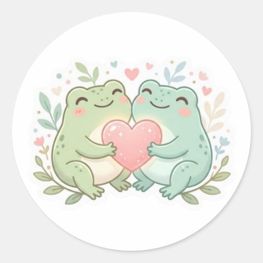 Couple Frog Sticker Cute Two Frogs Love Heart Roma ラウンドシール (正面)