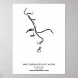 Couple Line Art Personalized Poster  ポスター<br><div class="desc">Personalized print Couple Kissing with Gray background. On this personal print you can add names of couples,  date of event,  location and etc..
This print is perfect for a living and bed room!</div>