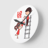 Couple Love Red Hearts Clock ラウンド壁時計 (傾斜)