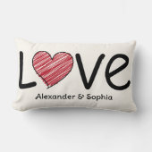 Couple Love Scribble Heart Modern Black & Red ランバークッション (正面)