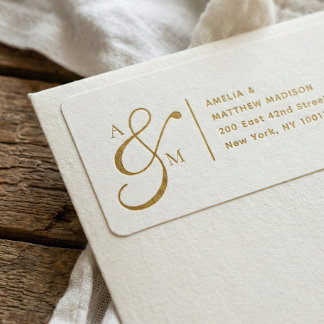 Couple Monogram Ampersad White Address Label ラベル