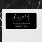 Couple Monogram Heart Black Return Address ラベル