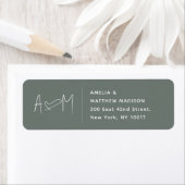Couple Monogram Heart Green Return Address ラベル (インサイチュ)