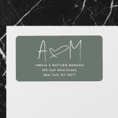 Couple Monogram Heart Green Return Address ラベル