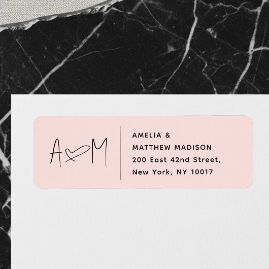 Couple Monogram Heart Pink Return Address ラベル