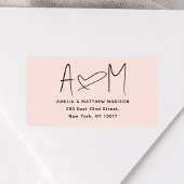 Couple Monogram Heart Pink Return Address ラベル