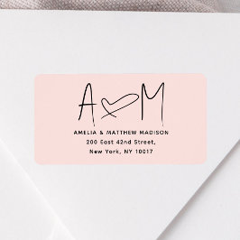Couple Monogram Heart Pink Return Address ラベル