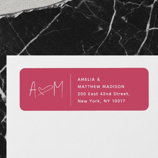 Couple Monogram Heart Return Address ラベル