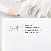 Couple Monogram Heart White Return Address ラベル (インサイチュ)