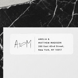Couple Monogram Heart White Return Address ラベル