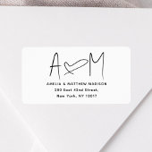 Couple Monogram Heart White Return Address ラベル