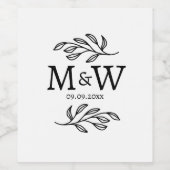 Couple Monogram Wedding Date Elegant Botanical ワインラベル (シングルラベル)