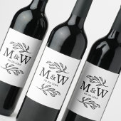 Couple Monogram Wedding Date Elegant Botanical ワインラベル