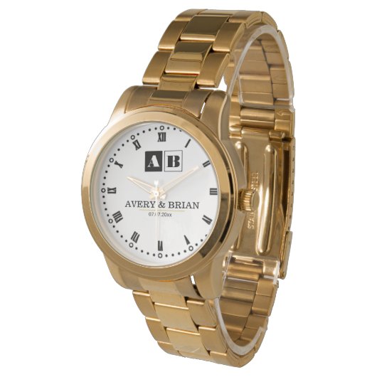 Couple Name Custom Engraved Romantic  Monogram 腕時計 (アングル)