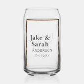 Couple name gray golden frame border wedding date  ガラス缶 (裏面)