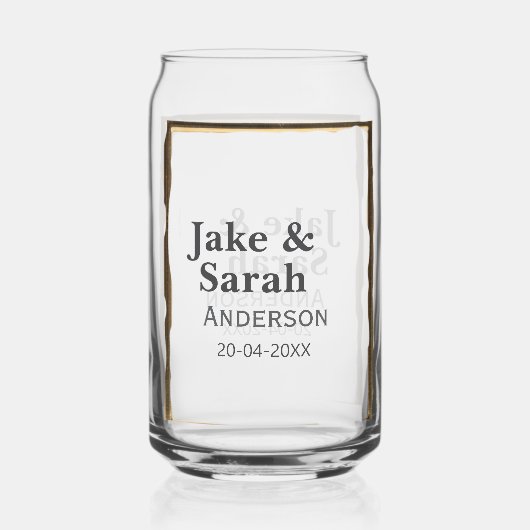 Couple name gray golden frame border wedding date  ガラス缶 (裏面)
