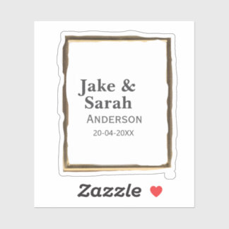 Couple name gray golden frame border wedding date  シール