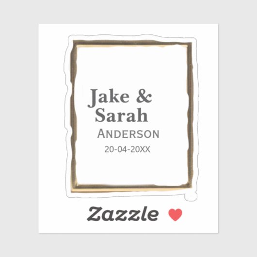 Couple name gray golden frame border wedding date  シール (シート)
