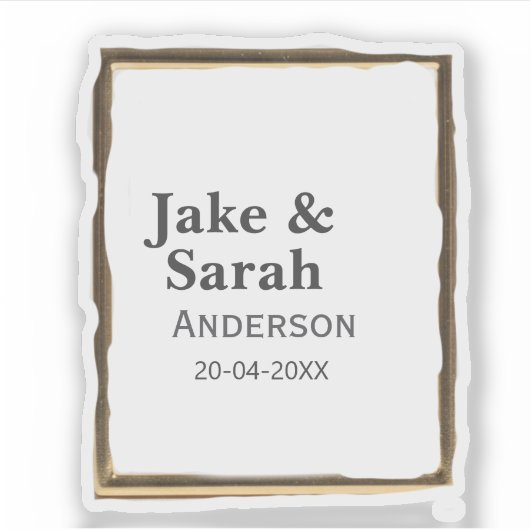 Couple name gray golden frame border wedding date  シール (正面)