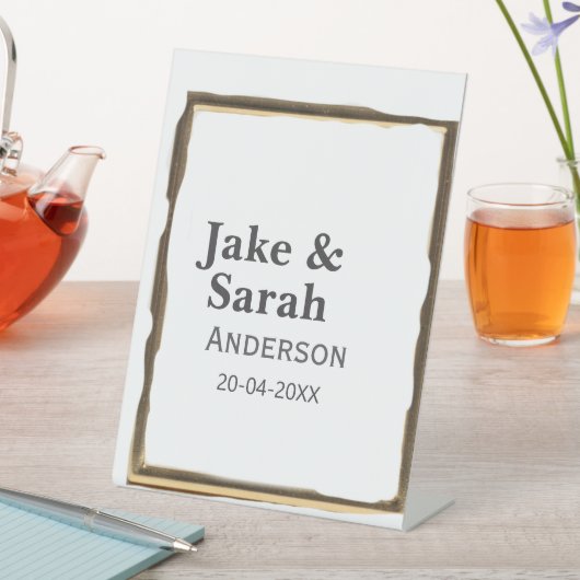 Couple name gray golden frame border wedding date  台座サイン (インサイチュ)