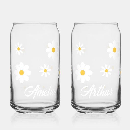 Couple Name Personalized Cute Daisies Floral ガラス缶 (左)
