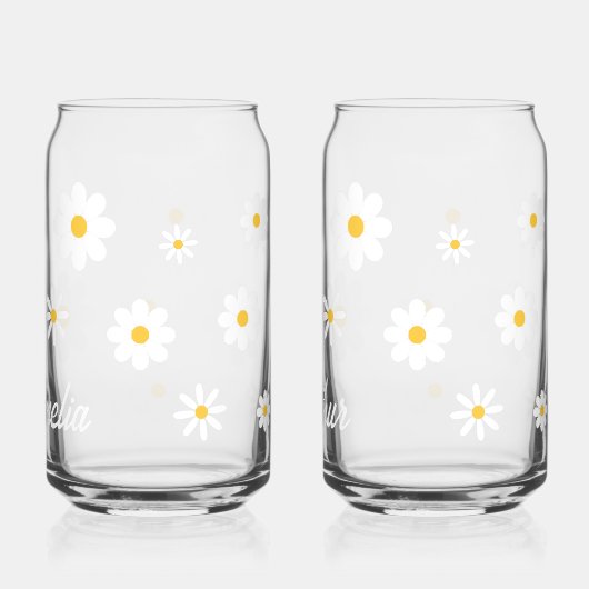 Couple Name Personalized Cute Daisies Floral ガラス缶 (裏面)