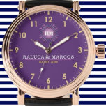 Couple names His and Her elegant purple monogram 腕時計<br><div class="desc">Couple names His and Her monogram initials Couple Set Leather Watch Men Women Lovers Wedding Romantic Gifts couple Set Watches💕 Suitable for the Crowd💕: suitable for couples, men and women, Valentine's Day, college students, boys and girls, male and female friends, couples, ideal for weddings, anniversaries, birthdays, Valentine's Day, Christmas and...</div>