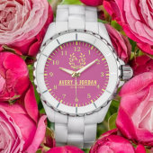 Couple Names Monogram Yellow & Pink Elegant  腕時計