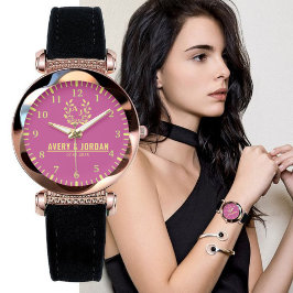 Couple Names Monogram Yellow & Pink Elegant  腕時計