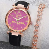 Couple Names Monogram Yellow & Pink Elegant  腕時計